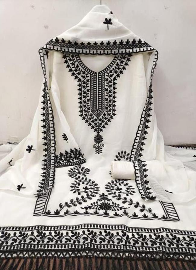 Georgette Cream Festival Wear Embroidery Work Dress Material